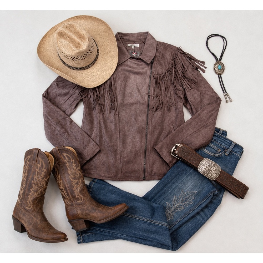 Baevely Fringe Suede Jacket Womens Large Dusty Brown Western Moto Cowgirl NEW